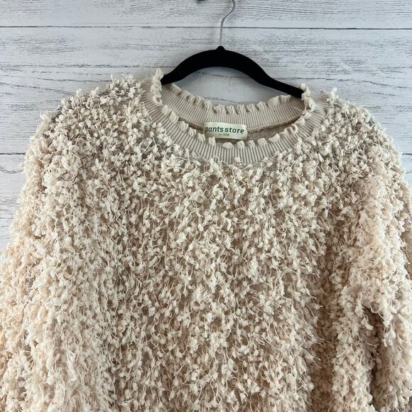 Pants Store Cream Nubby Knit Crew Neck Sweater Size L - Picture 3 of 7